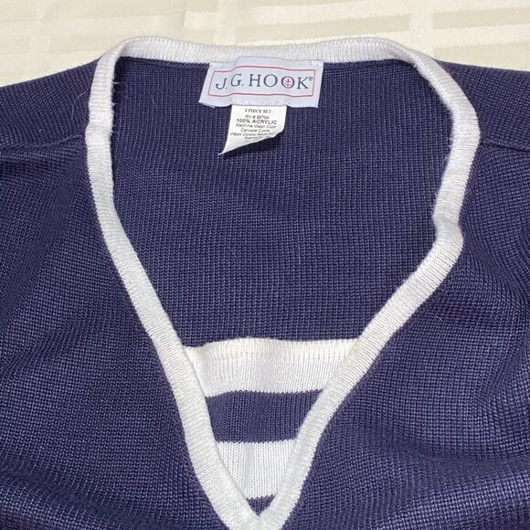J.G. Hook Women's Navy Blue Striped Sweater Tunic  Fisherman Aesthetic Nautical - Picture 3 of 6